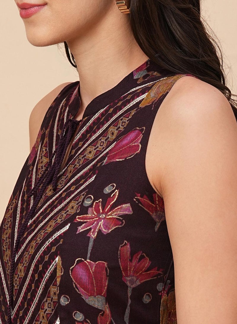 جلو باص فستان ماكسي نسائي بطبعة زهور وياقة ماندارين وغوتة باتي من جلوبس - Image 5